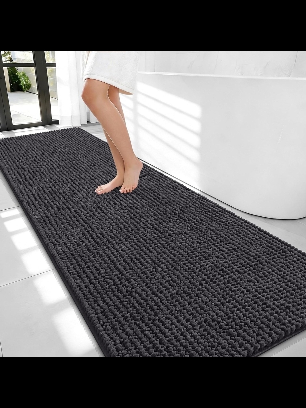 OLANLY Dark Grey Soft Absorbent Chenille Bathroom Runner Rug - 70" x 24"
